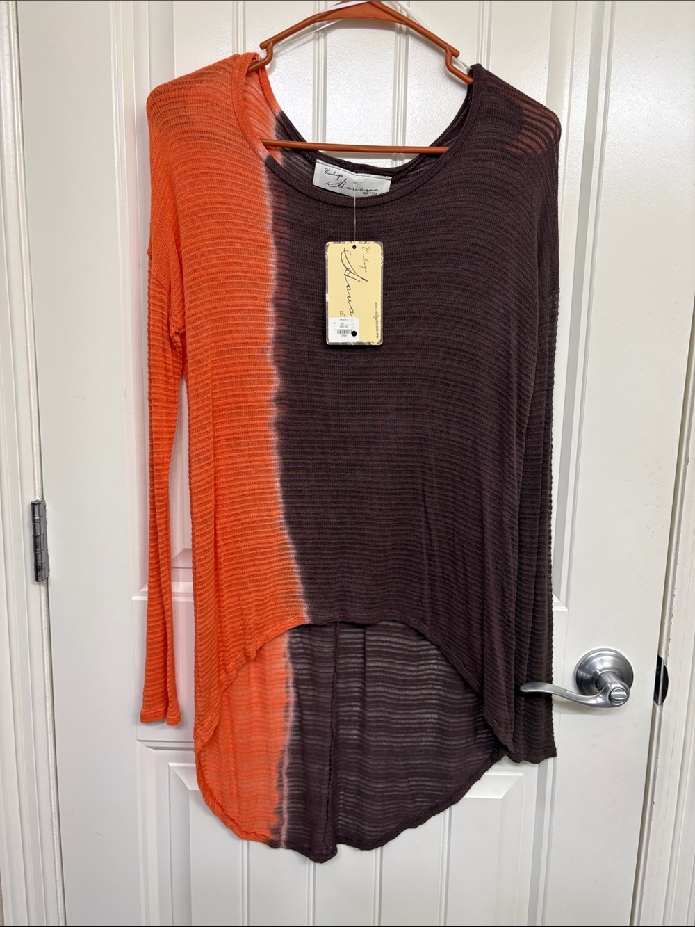 NWT Vintage Havana Two-Tone Ribbed Long Sleeve Top in Orange and Brown